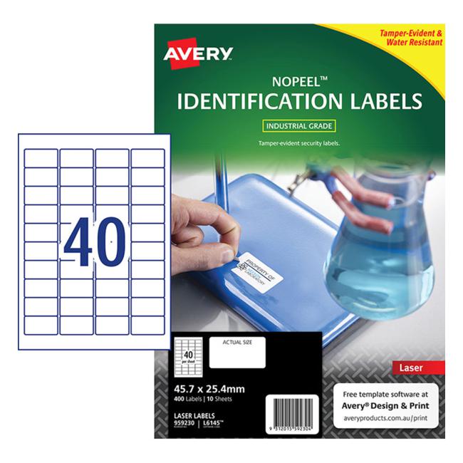 Avery Nopeel Label L6145 White 40 Up 10 Sheets Laser 45.7×25.4mm