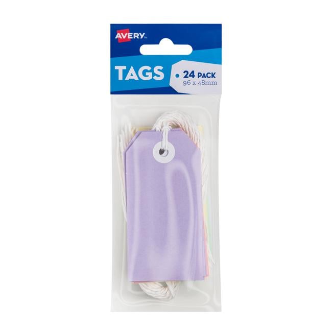 Avery pastel multi-colour tags - 96x48mm w-string 24 pack