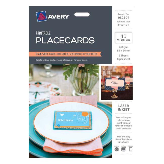 Avery Placecards 85x54mm 8up 5 Sheets Inkjet Laser