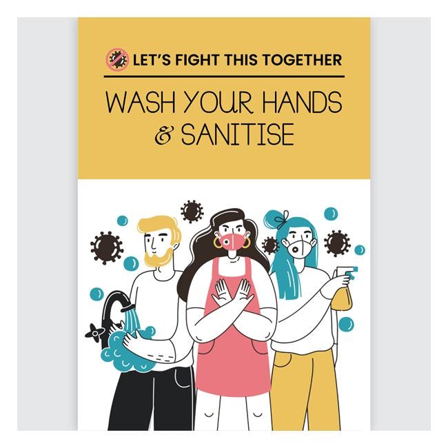 Avery Pre-Printed Self-Adhesive Sign Wash your Hands and Sanitise A4 1up 5 Sheets