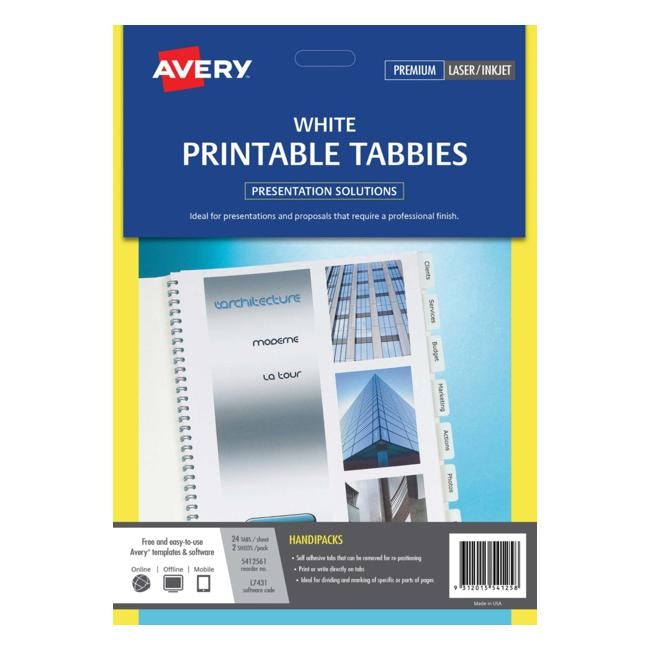Avery Printable Tabbies A4 48 Tabs White L7431