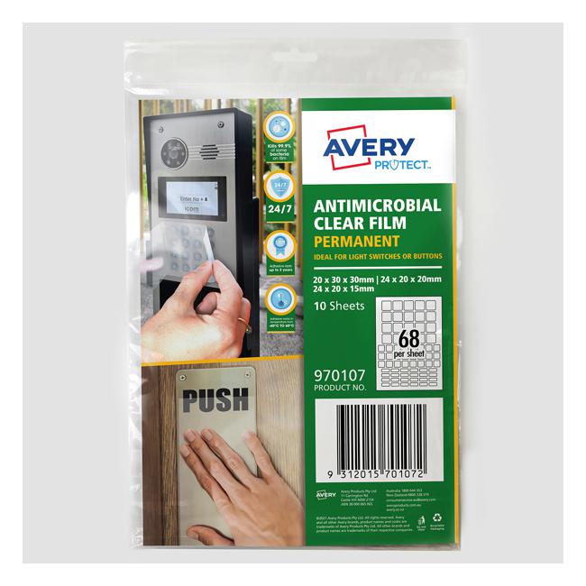 Avery Protect Anti-Microbial Film Permanent Mixed Squares A4 68up 10 Sheets
