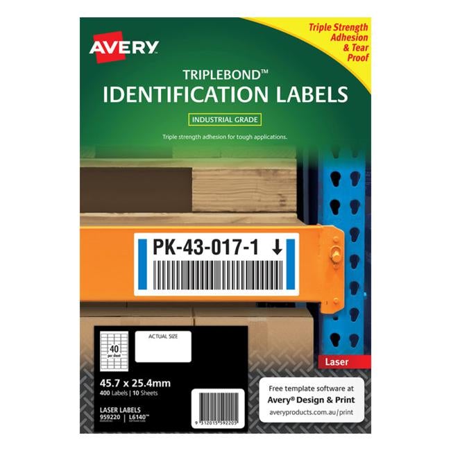 Avery Triplebond Label L6140 White 40 Up 10 Sheets Laser 45.7×25.4mm
