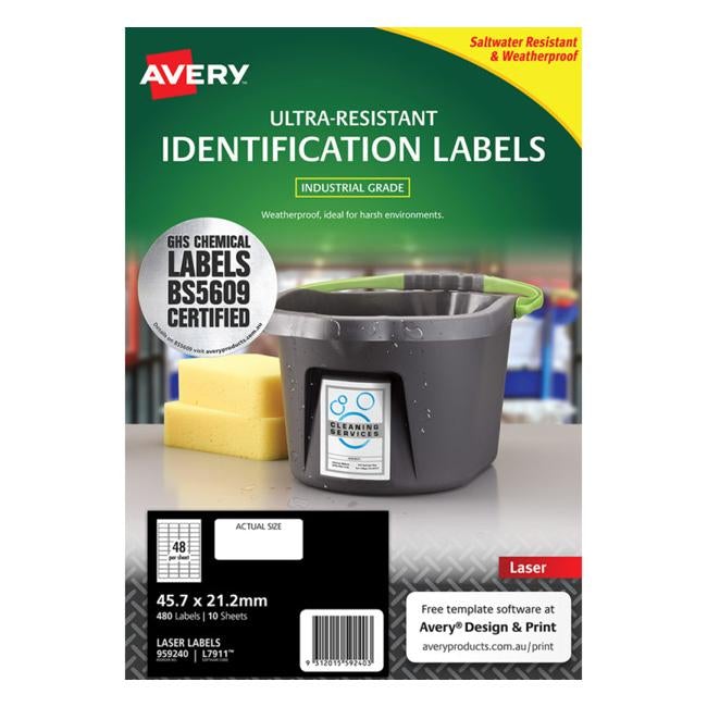 Avery Ultra Resistant Id Label L7911 White 48 Up 10 Sheets Laser 45.7×21.2mm