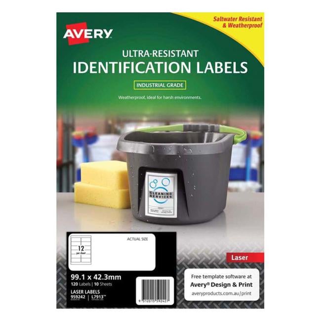 Avery Ultra Resistant Id Label L7913 White 12 Up 10 Sheets Laser 99.1×42.3mm