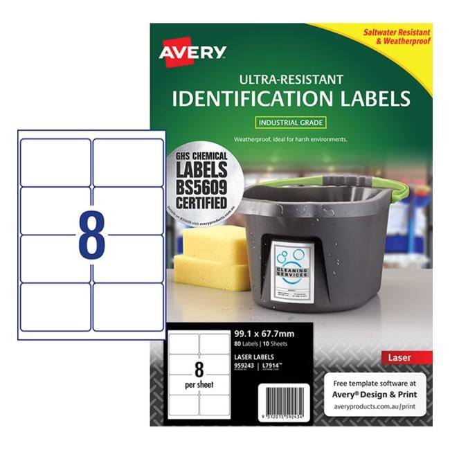 Avery Ultra Resistant Id Label L7914 White 8 Up 10 Sheets Laser 99.1×67.7mm