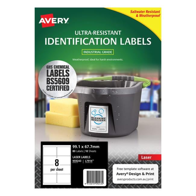 Avery Ultra Resistant Id Label L7914 White 8 Up 10 Sheets Laser 99.1×67.7mm