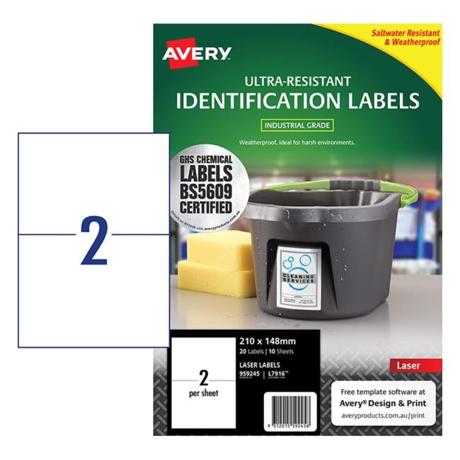 Avery Ultra Resistant Id Label L7916 White 2 Up 10 Sheets Laser 210x148mm