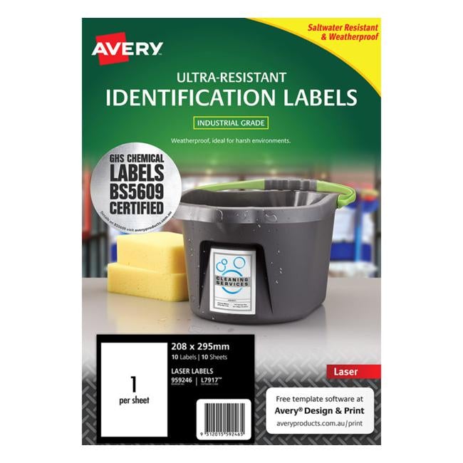 Avery Ultra Resistant Id Label L7917 White 1 Up 10 Sheets Laser 210x297mm