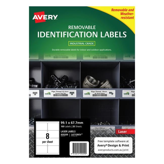 Avery Weather Resistant Label L4715 White 8 Up 20 Sheets Laser 99.1×67.7mm Removable