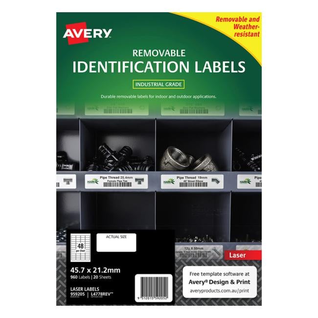 Avery Weather Resistant Label L4778 White 48 Up 20 Sheets Laser 45.7×21.2mm Removable