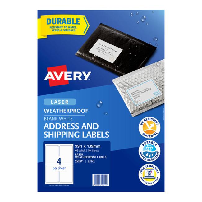 Avery Weatherproof Label L7071 99.1x139mm 4up 10 Sheets