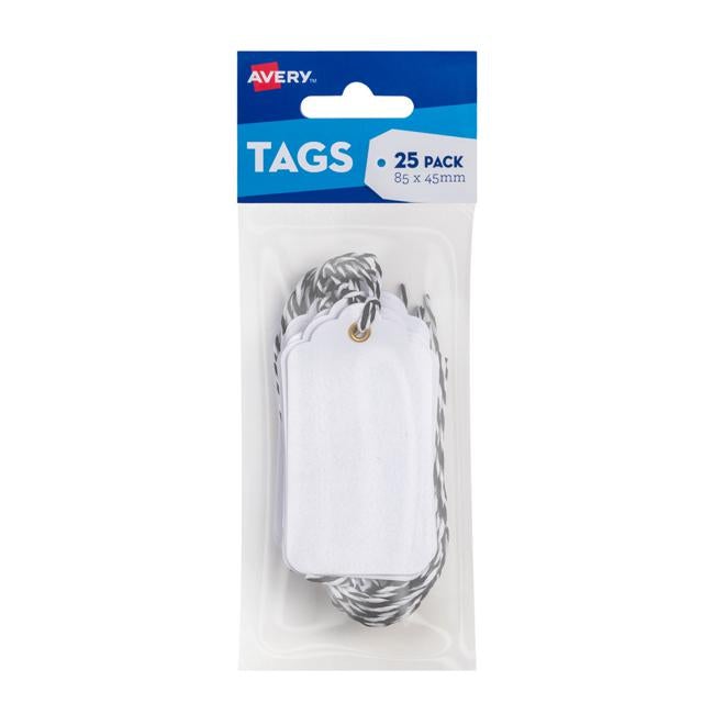Avery White Scallop Tags - 85x45mm w-string 25 pack