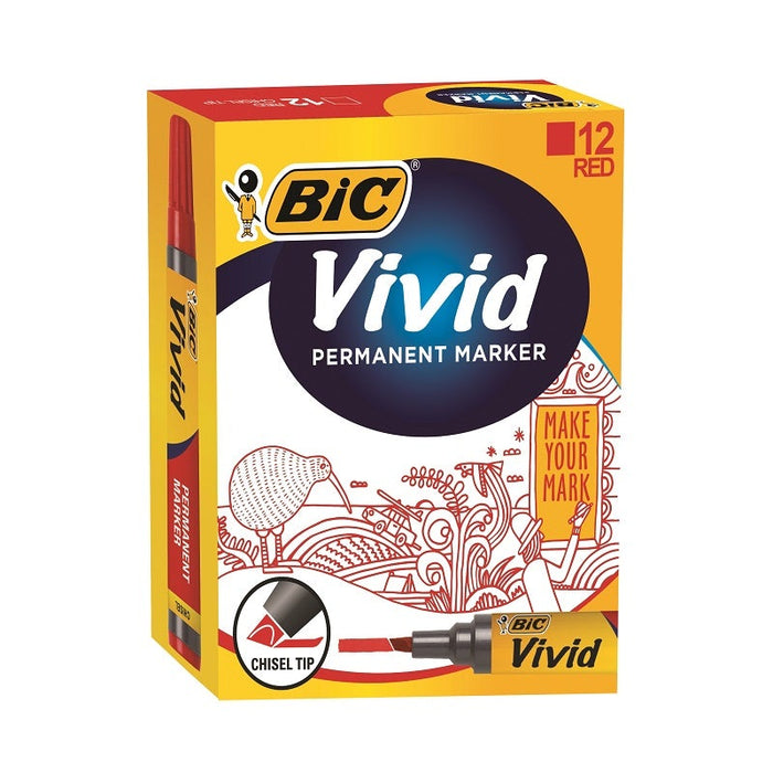 BIC Vivid Chisel Permanent Marker Red Box 12