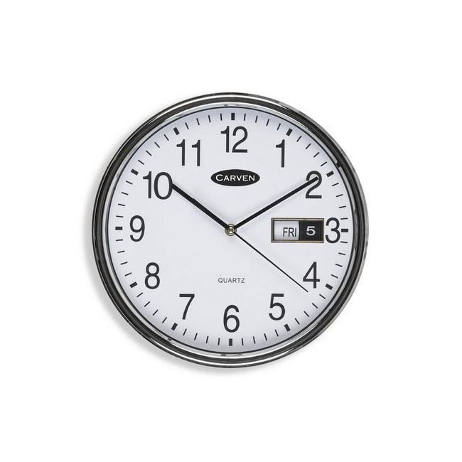 Carven clock 285mm silver rim with date