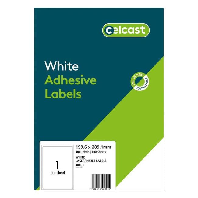 Celcast Labels A4 1 Up 199.6 X 289.1mm 100 Sheet