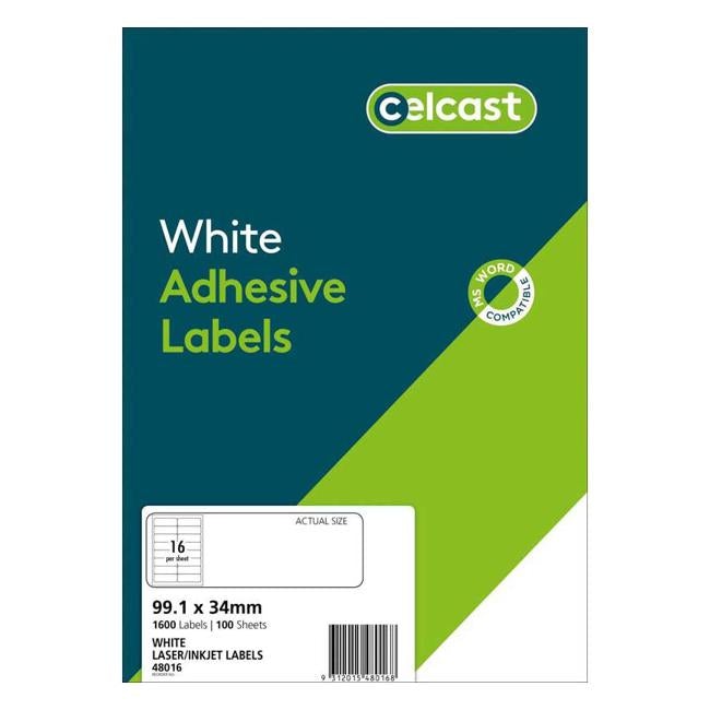 Celcast Labels A4 16 Up 99.1 X 34mm 100 Sheet