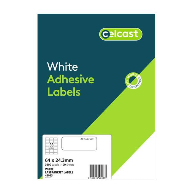 Celcast Labels A4 33 Up 64 X 24.3mm 100 Sheet