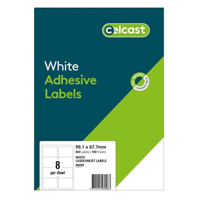 Celcast Labels A4 8 Up 99.1 X 67.7mm 100 Sheet
