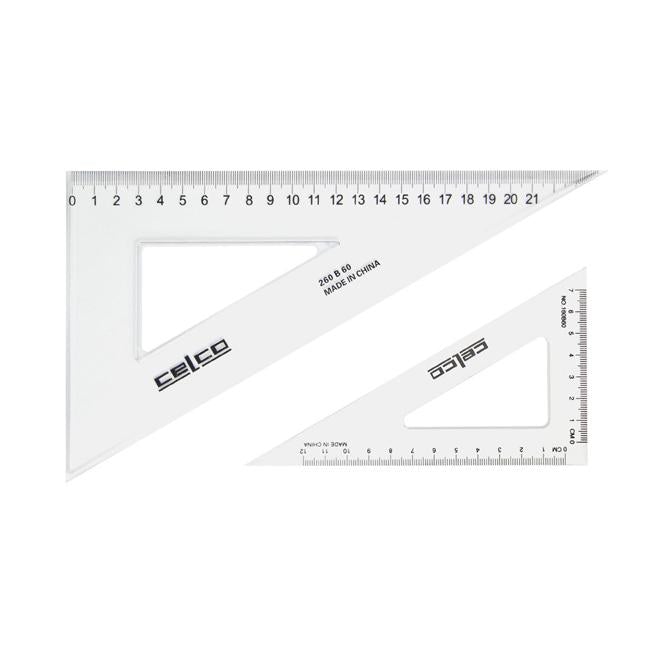 Celco 60 degree set squares 14cm clear