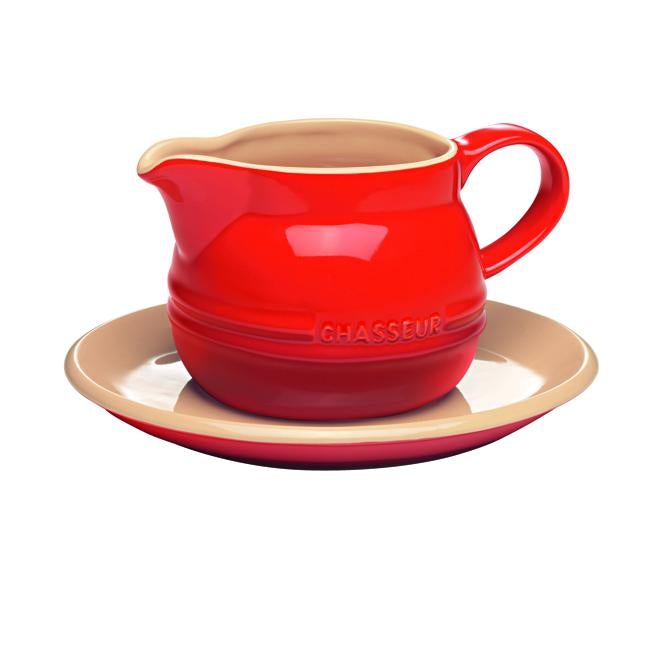 Chasseur La Cuissn Gravy Boat+Saucer Red