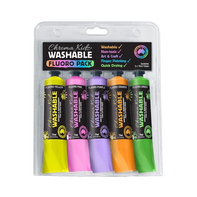 Chroma Kidz Washable Acrylic Fluoro Paint 5 X 75ml Set