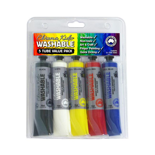 Chroma Kidz Washable Acrylic Paint 5 X 75ml Set