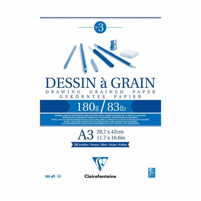 Clairefontaine Drawing Pad Grain A3 180g 30sh