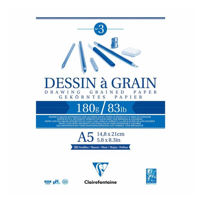 Clairefontaine Drawing Pad Grain A5 180g 30sh