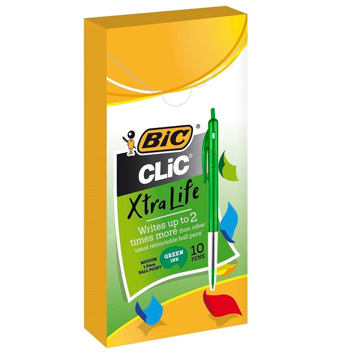 Bic Clic Xtra Life Medium Ballpoint Pen Green Box 10
