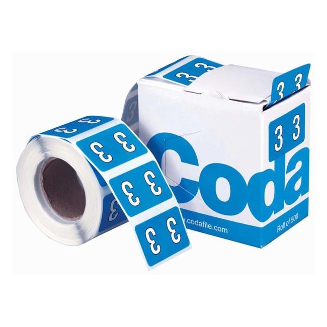 Codafile Label Numeric 3 25mm Roll 500
