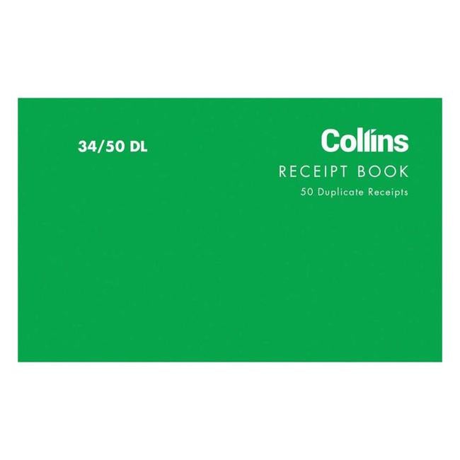 Collins Cash Receipt 34/50dl Duplicate Carbon Required