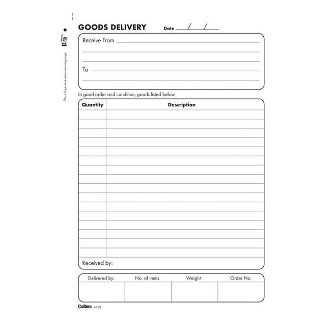 Collins Goods Delivery A5dl Duplicate No Carbon Required