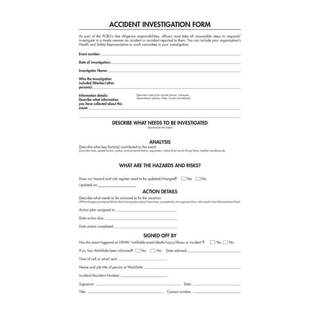 Collins Register Injury And Investigation A4 50 Leaf
