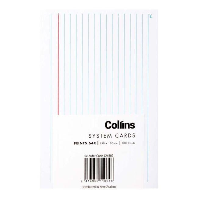 Collins System Card Feints 64c 150x100mm Pack 100