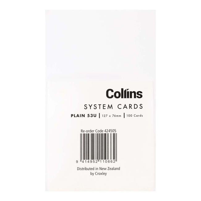 Collins System Card Plain 53u 127x76mm Pack 100