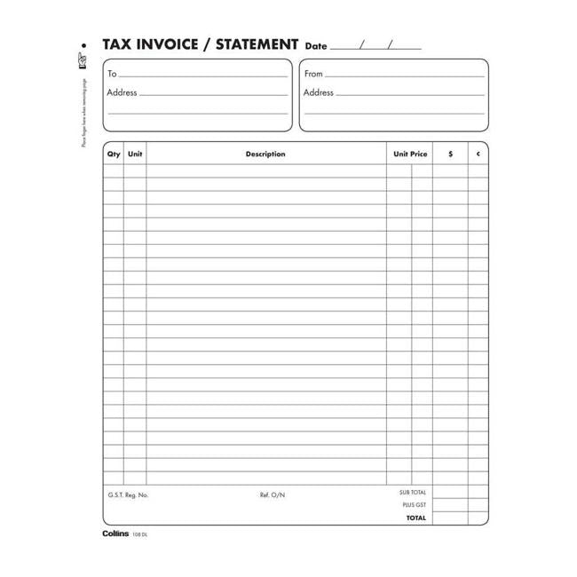 Collins Tax Invoice 108dl Duplicate No Carbon Required