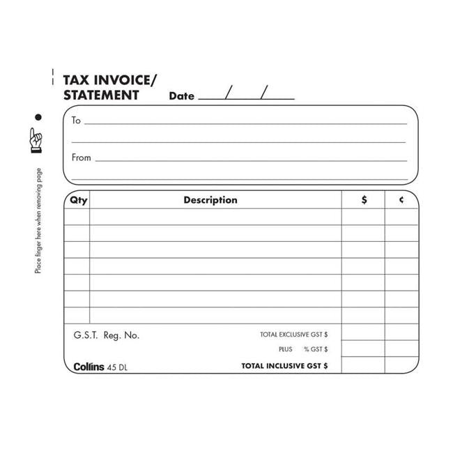 Collins Tax Invoice 45dl No Carbon Required