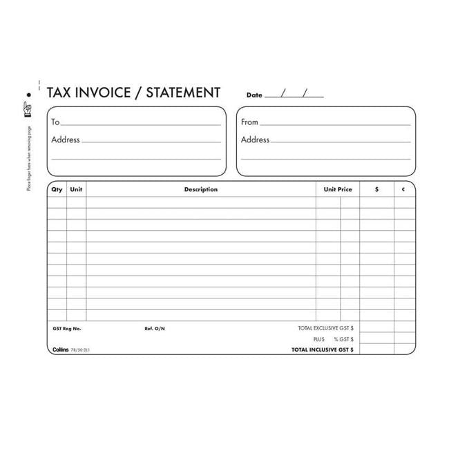 Collins Tax Invoice 78/50dl1 Duplicate No Carbon Required