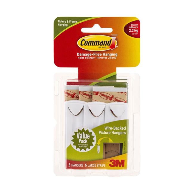 Command Picture Hanger 17043 Large White Wire-Backed Pk/3