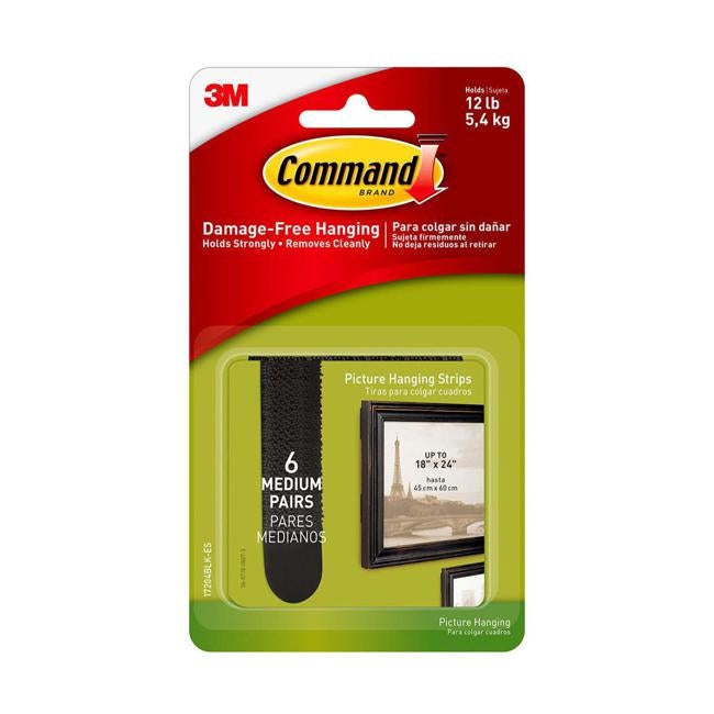 Command Picture Hanging Strips 17204BLK-ES Medium Black Pack of 6