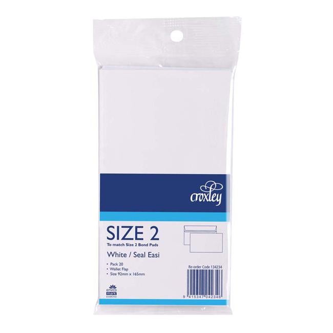 Croxley Envelope Size 2 Seal Easi Bond 92x165mm 20 Pack